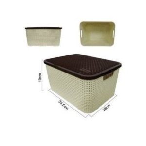 CESTO ORGANIZADOR RATTAN COM TAMPA 38,5X28X19CM